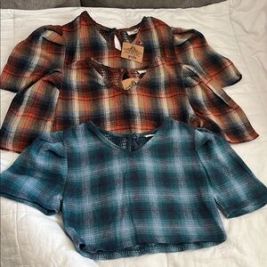 Atmosphere Kids Plaid Blouses - Red and Blue